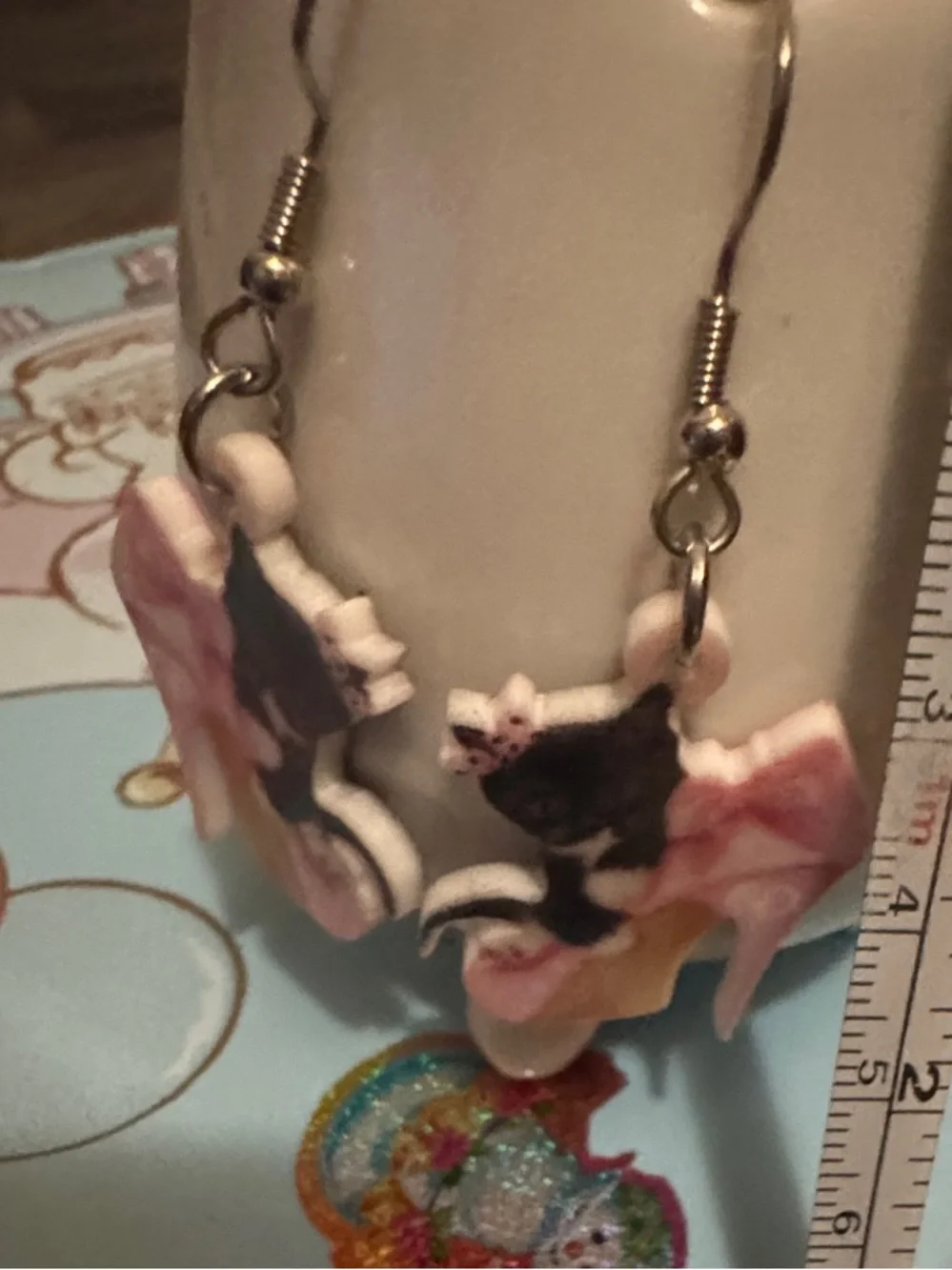 Source Unknown Pink and Black Cat in High Heel Earrings